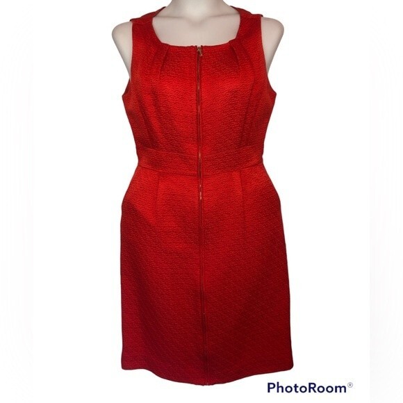 Tory Burch Size 10 Red Blood Orange Silk Blend Structured Front Zipper Dress - Picture 1 of 16